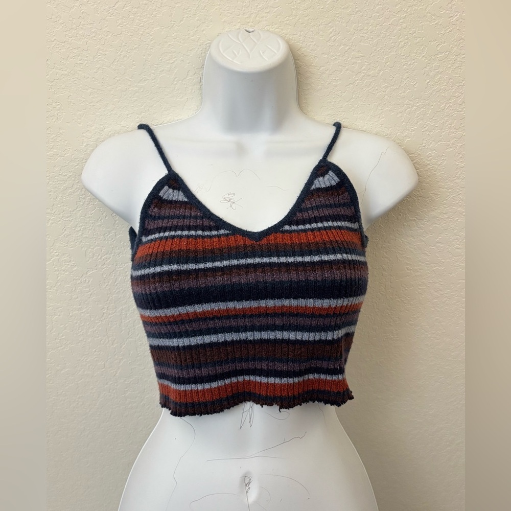 American Eagle Striped Cropped Knit Tank Womens Small Striped Spaghetti Strap​​